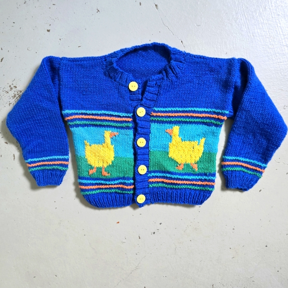 Kid's Vtg Handmade Blue Duck Sweater